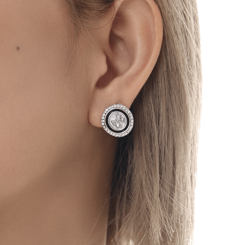 Kobine Women's Grunge Bowknot Button Rhinestone Earrings