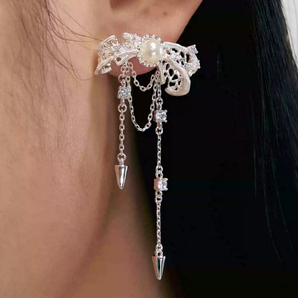 Kobine Women's Grunge Bowknot Chain Earrings
