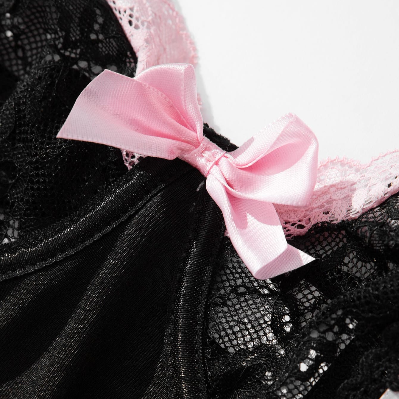 Kobine Women's Grunge Bowknot Lace-up Sexy Lingerie Set with Garter