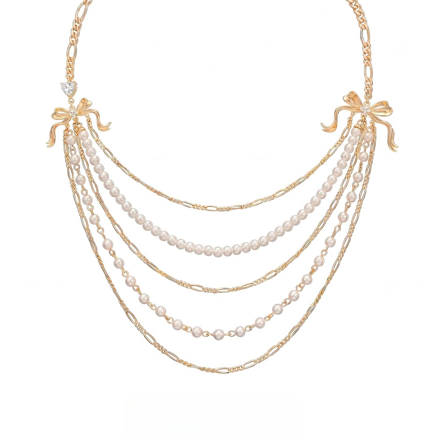 Kobine Women's Grunge Bowknot Pearl Layered Necklace
