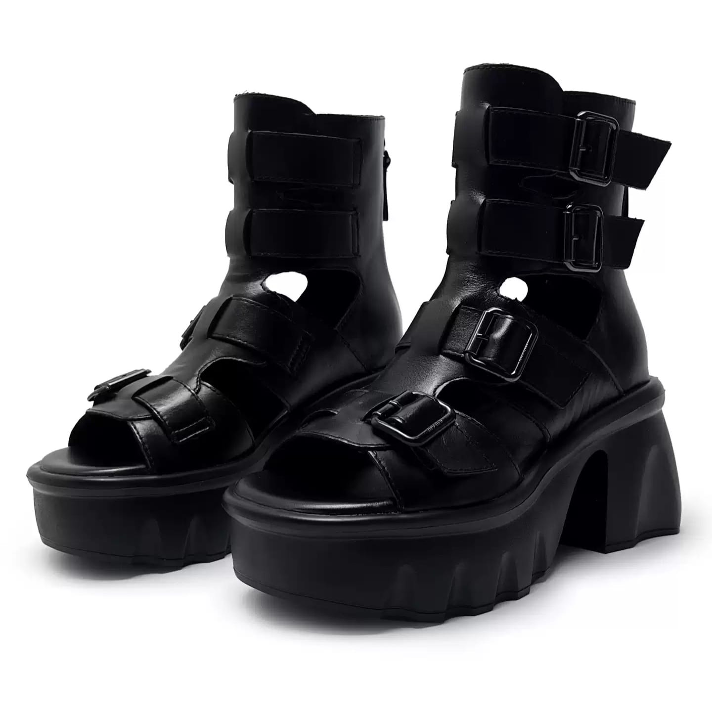 Kobine Women's Grunge Buckle Strap Cutout Open‑Toe Chunky Platform Heel Sandals