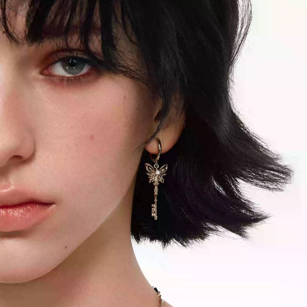 Kobine Women's Grunge Butterfly Key Earrings