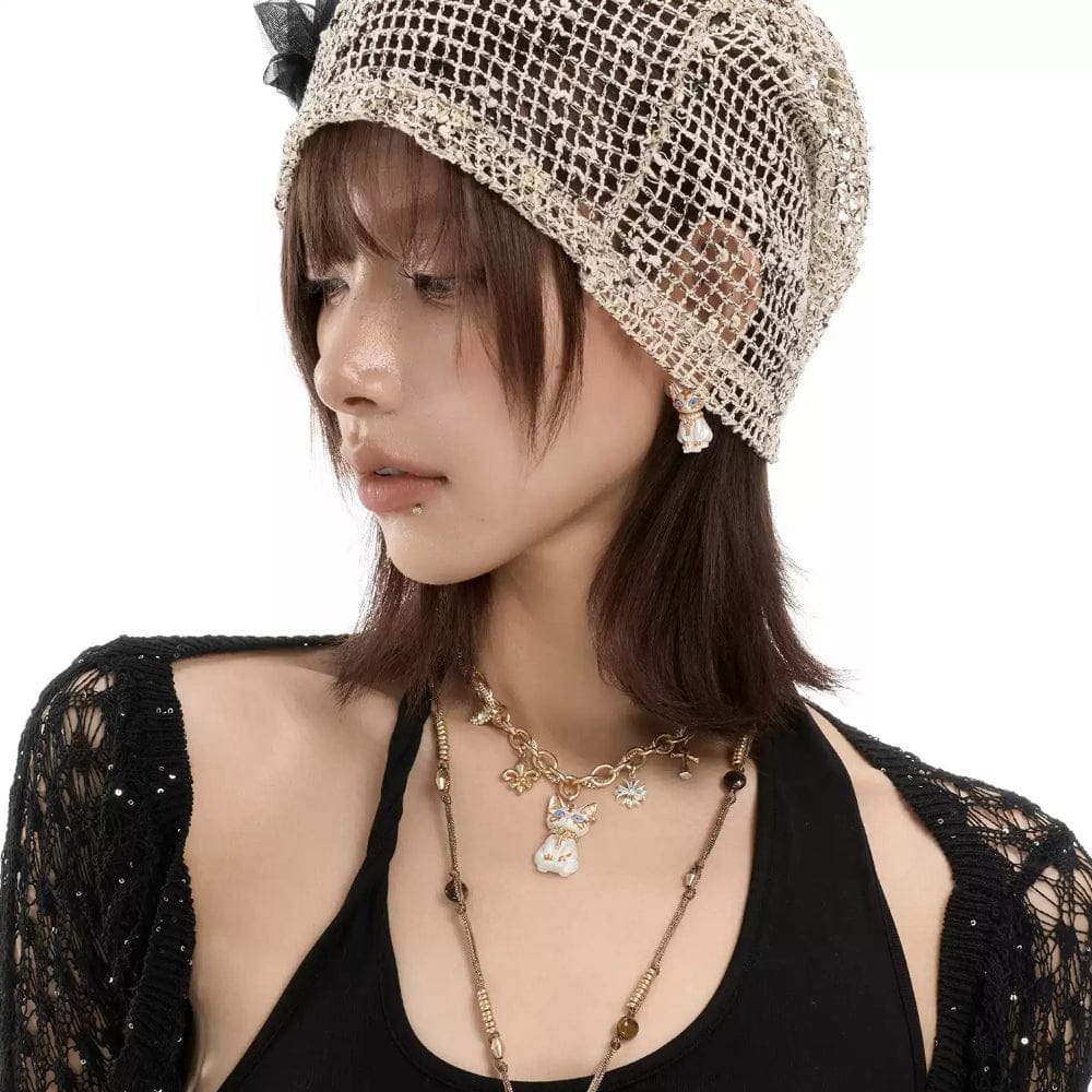 Kobine Women's Grunge Cat Cross Necklace