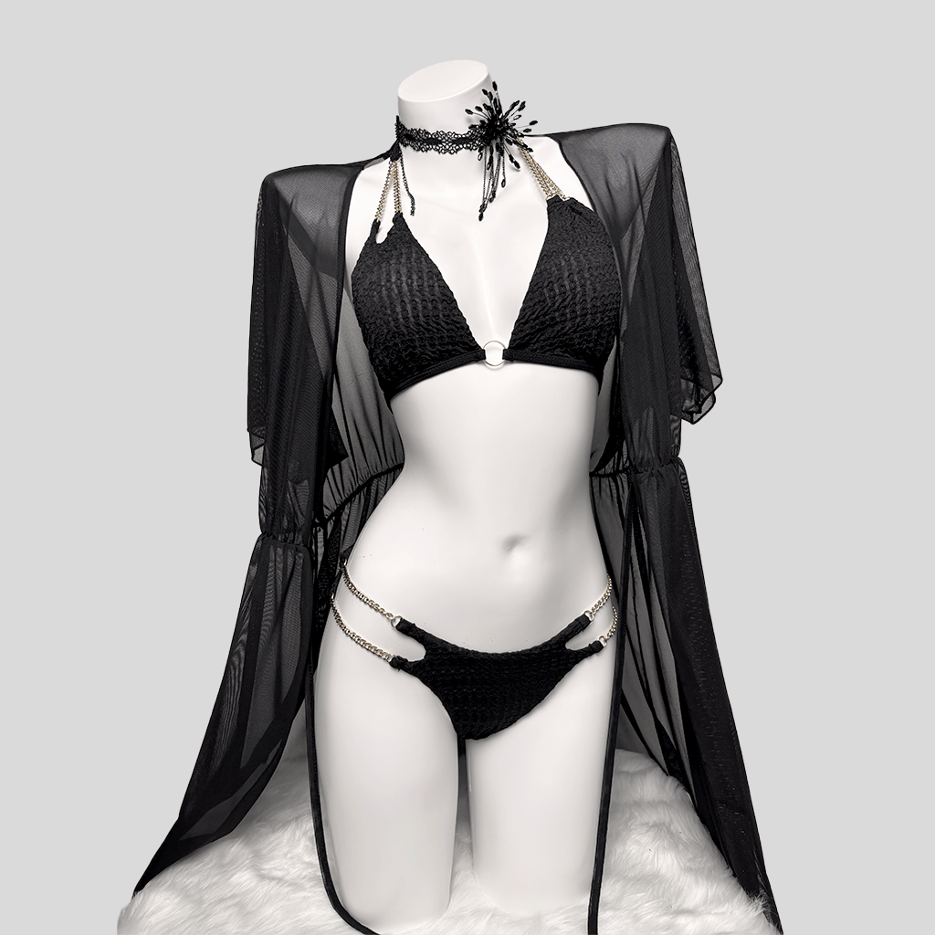 Kobine Women's Grunge Chain Halter Bikini Set