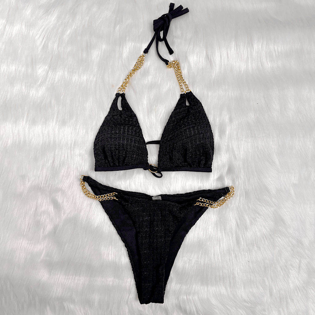 Kobine Women's Grunge Chain Halter Bikini Set