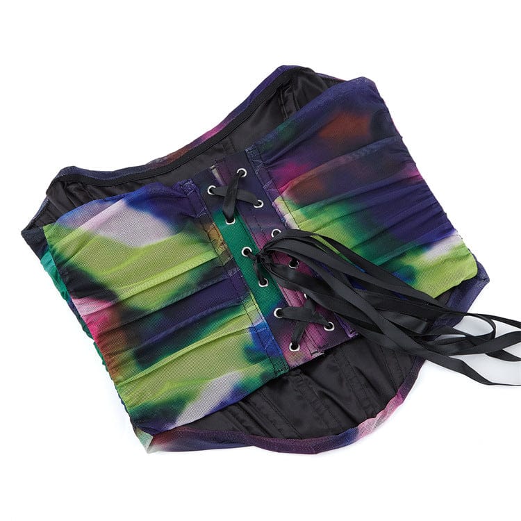 Kobine Women's Grunge Contrast Color Mesh Overbust Corset