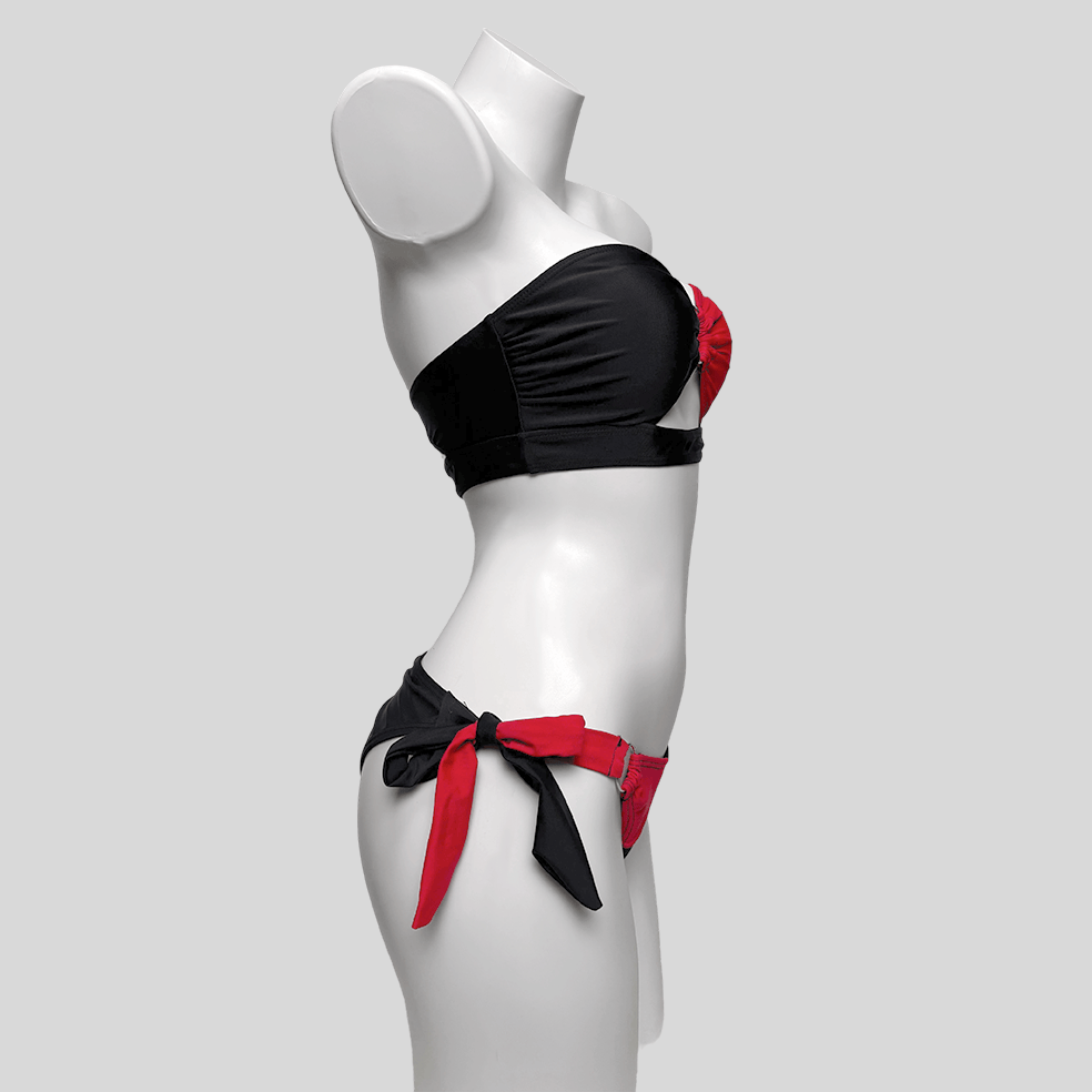 Kobine Women's Grunge Contrast Color Ring Tie Side Bikini Set