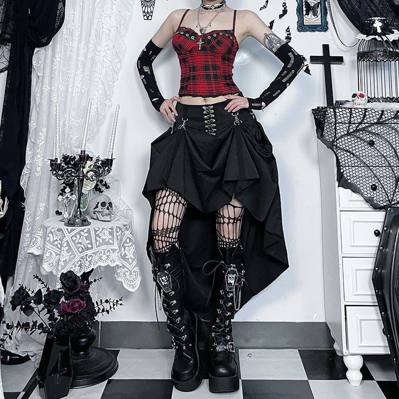 Kobine Women's Grunge Cross Lace Hem Plaid Bustier