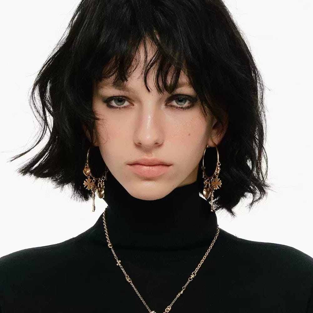 Kobine Women's Grunge Cross Lock Heart Key Earrings