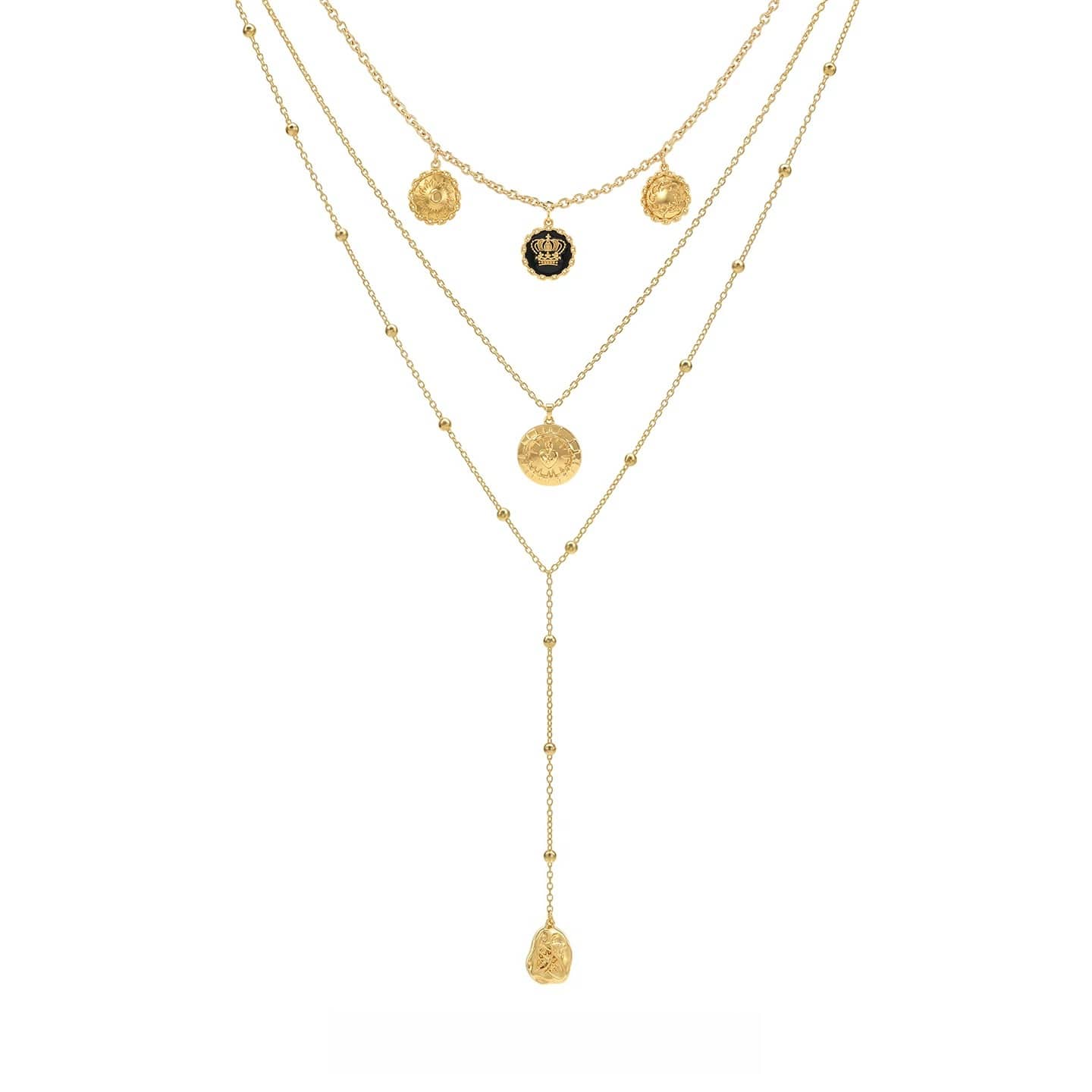 Kobine Women's Grunge Embossed Medallions Layered Necklace