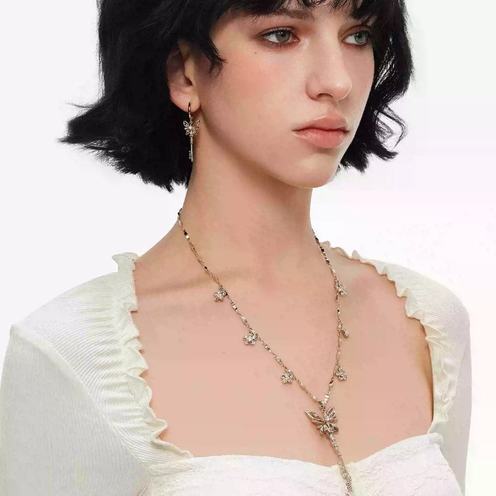Kobine Women's Grunge Floral Butterfly Key Necklace