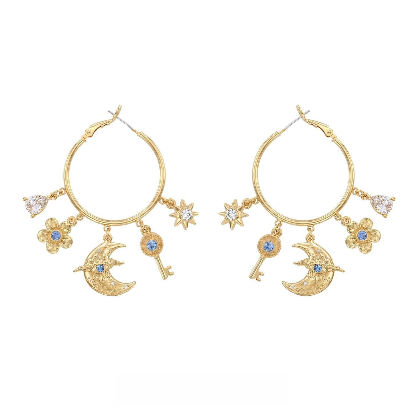 Kobine Women's Grunge Floral Key Crescent Earrings