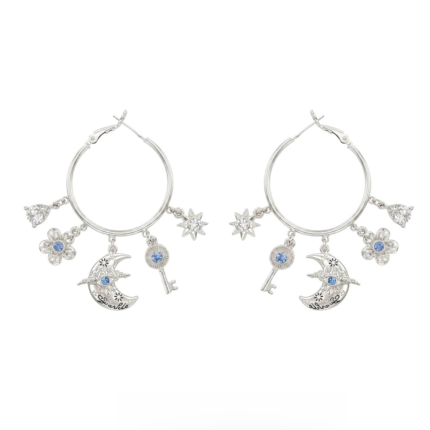Kobine Women's Grunge Floral Key Crescent Earrings