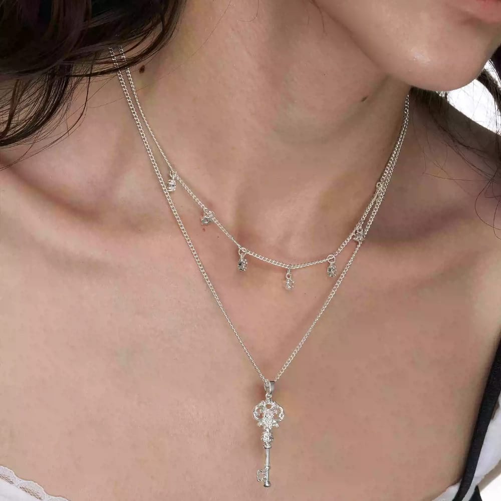 Kobine Women's Grunge Key Double Layer Necklace