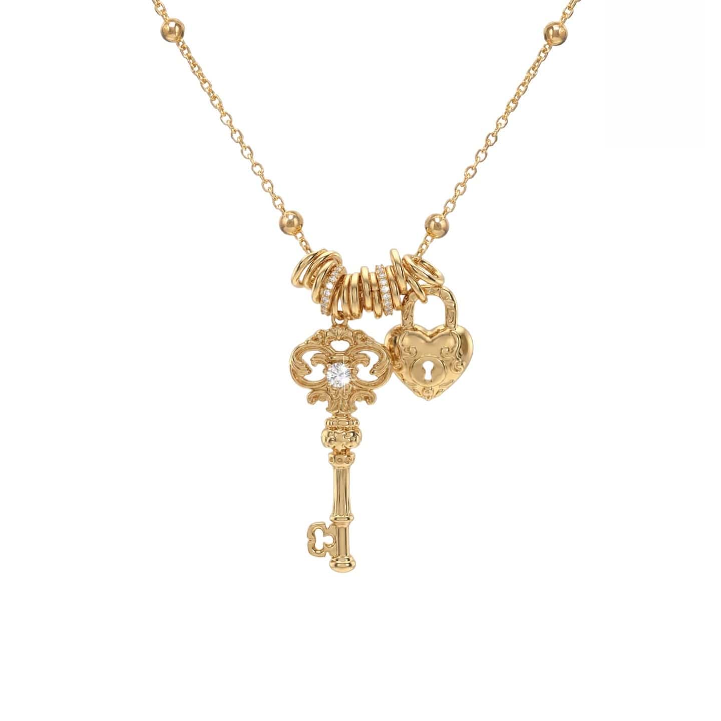 Kobine Women's Grunge Key & Heart Lock Necklace