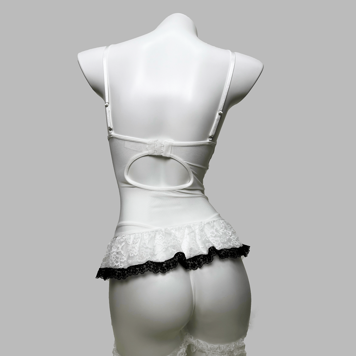 Kobine Women's Grunge Lace Ruffled Lace-up Sexy Lingerie Set with Garter