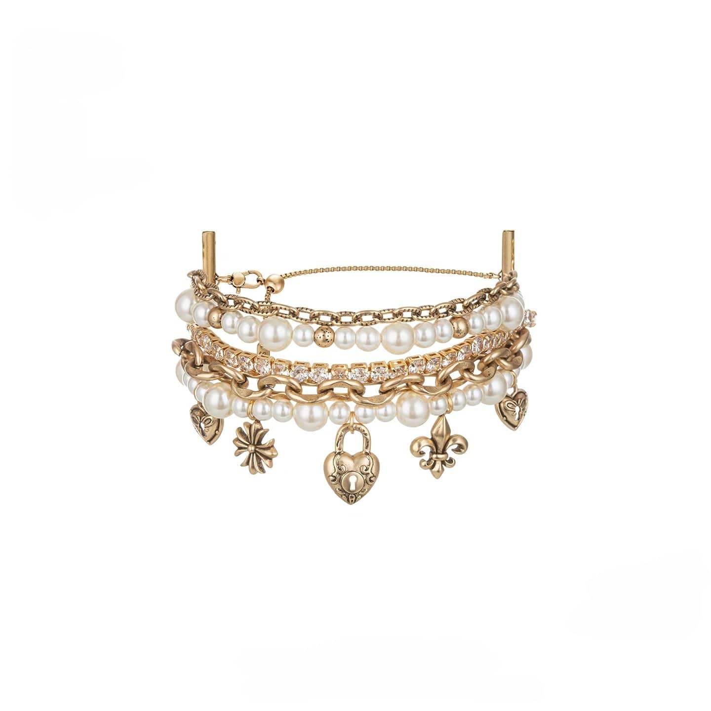 Kobine Women's Grunge Layered Diamante Pearl Bracelet