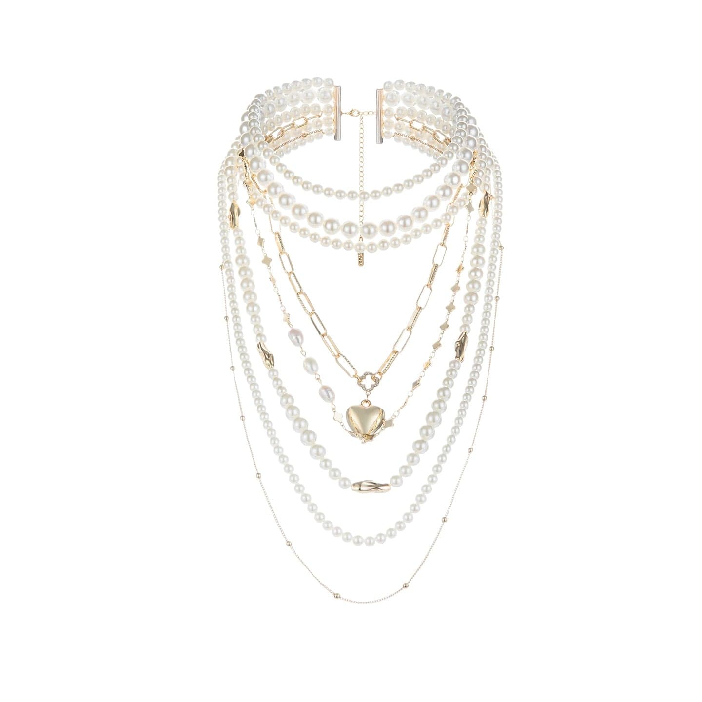 Kobine Women's Grunge Layered Pearl Heart Necklace