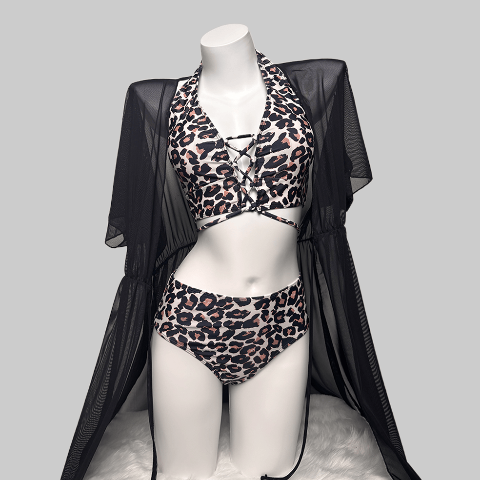 Kobine Women's Grunge Leopard Print Halter Bikini Set