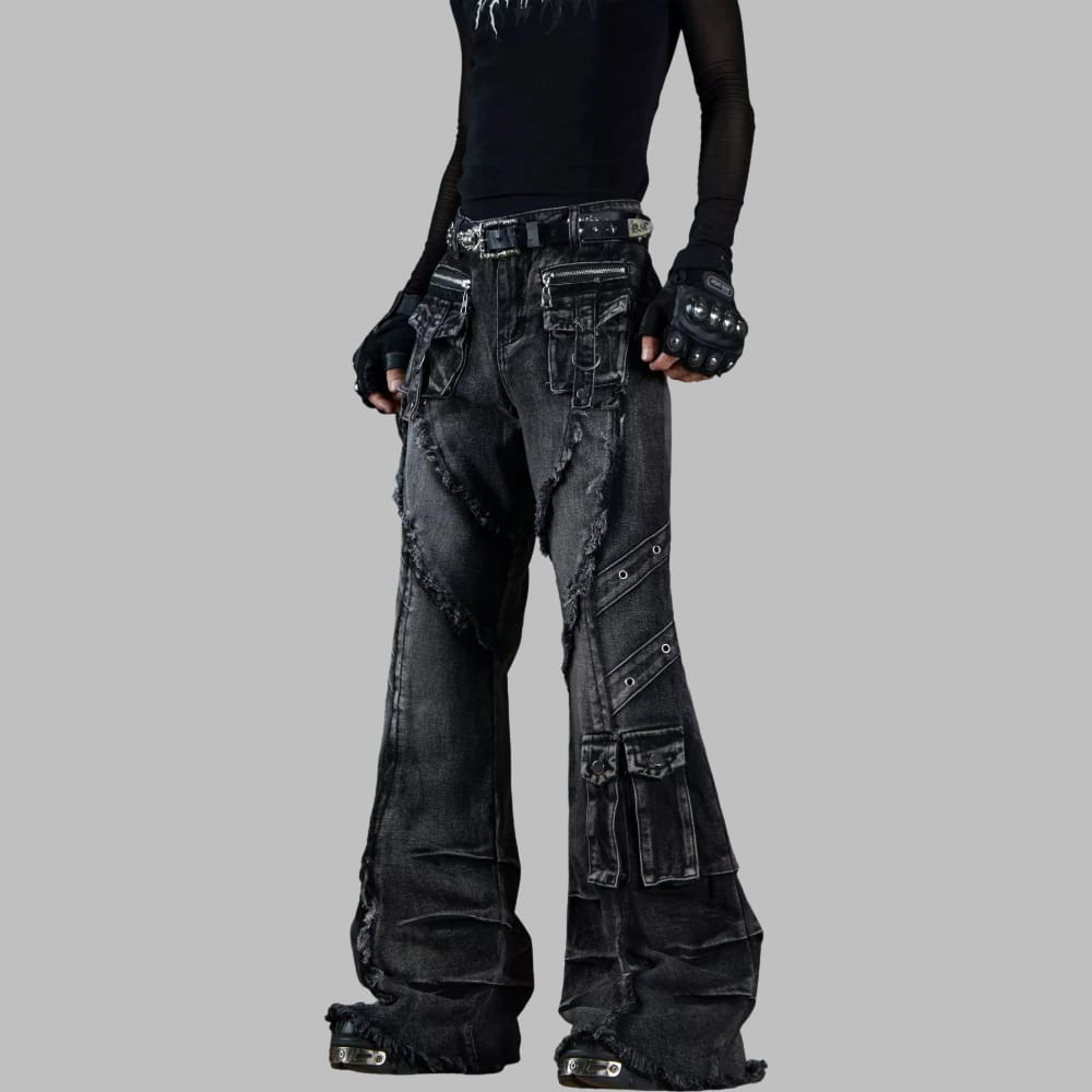 Kobine Women's Grunge Raw Edge Flare Jeans