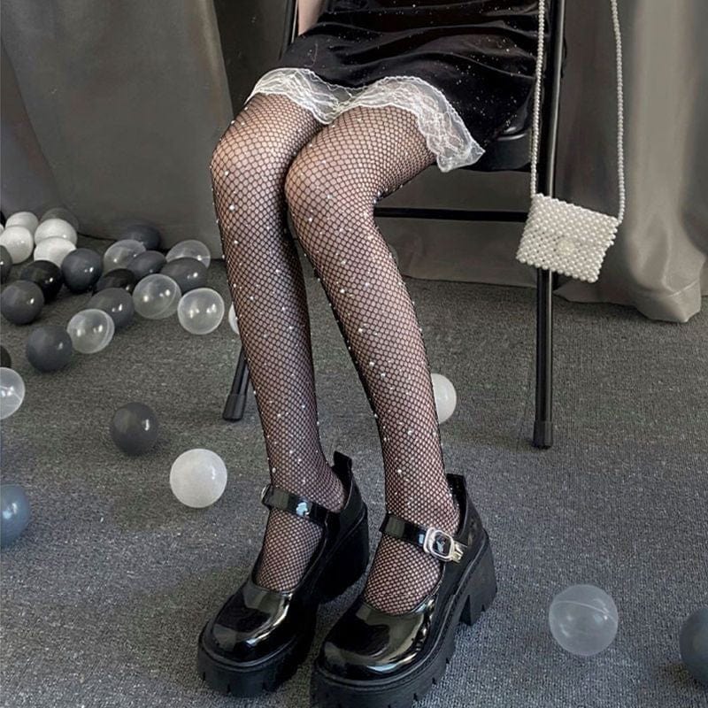 Kobine Women's Grunge Shiny Fishnet Stockings