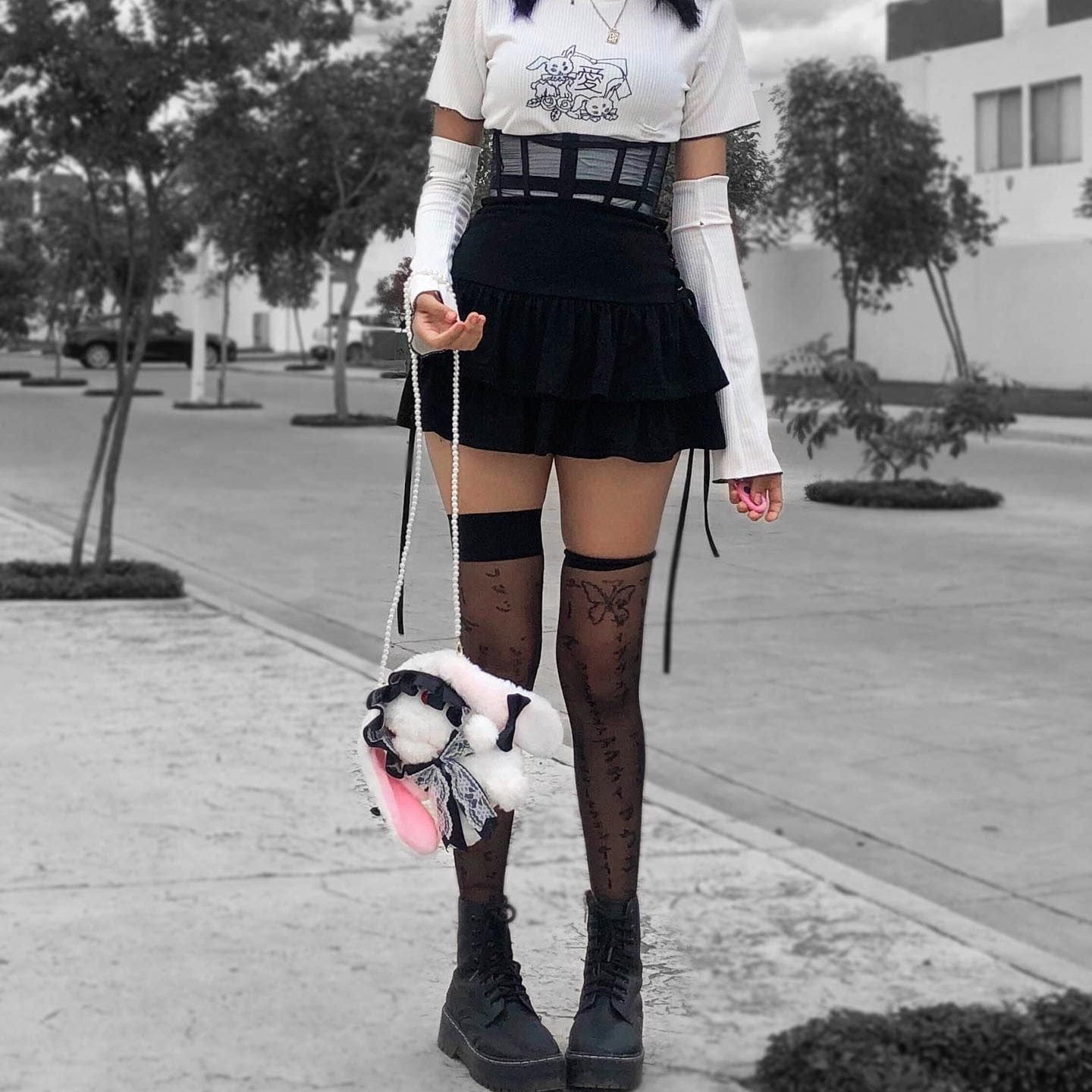 Kobine Women's Grunge Side Lacing Double-layer Mini Skirts