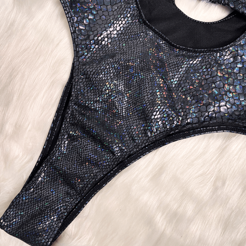 Kobine Women's Grunge Snakeskin Print Plunge V Cutout One-Piece Swimsuit