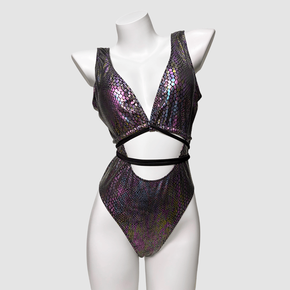 Kobine Women's Grunge Snakeskin Print Plunge V Cutout One-Piece Swimsuit