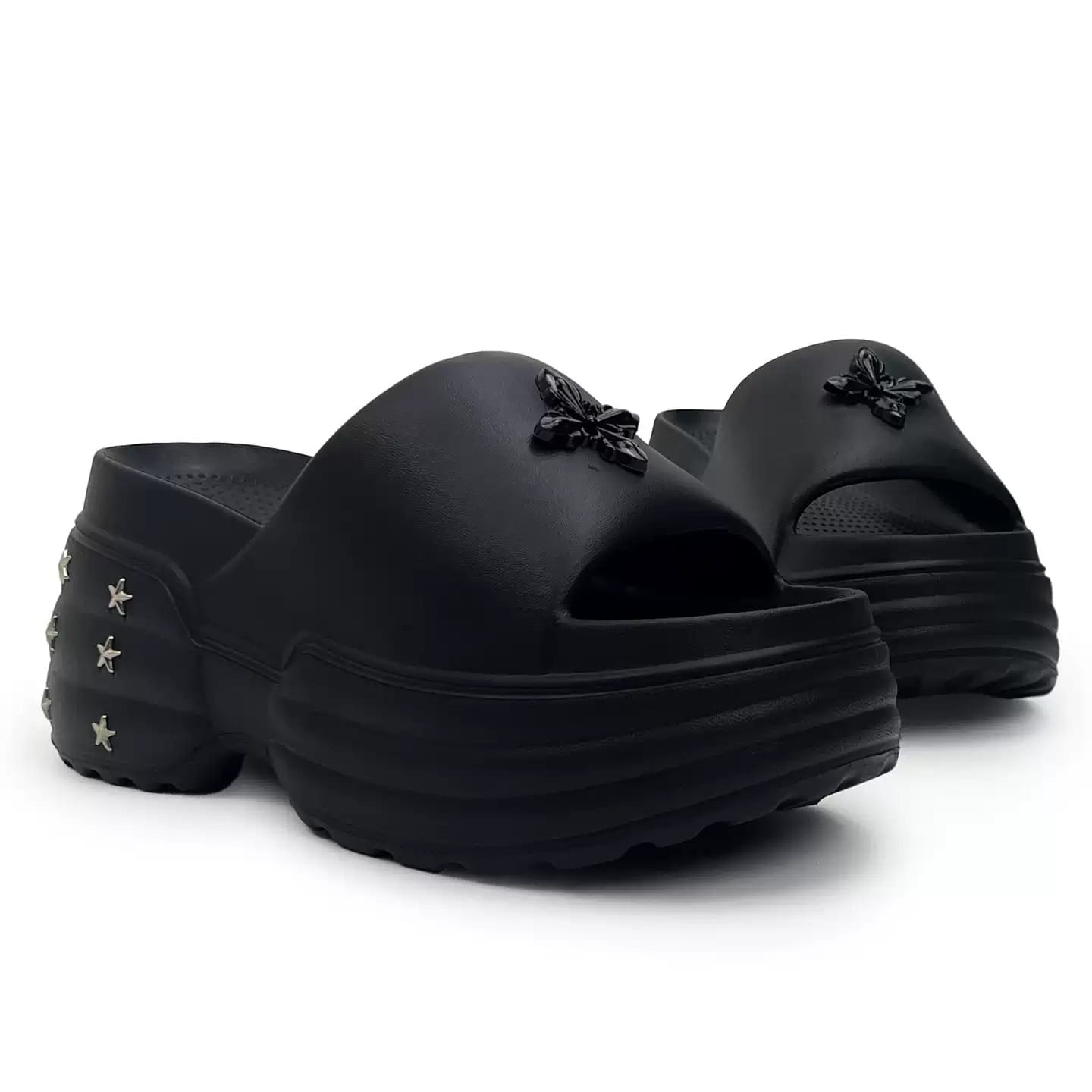 Kobine Women's Grunge Star Studded Chunky Sole Slide Sandals