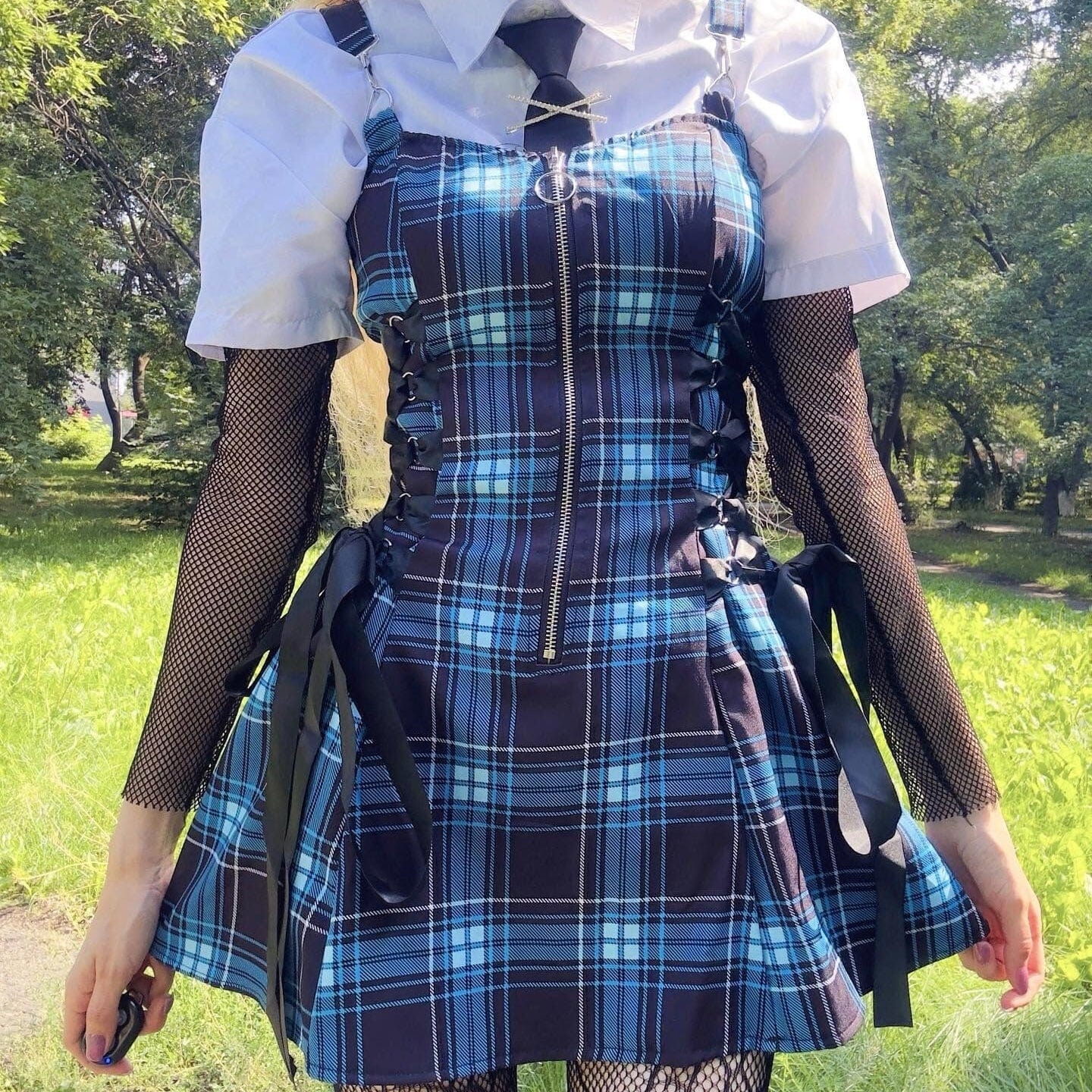 Kobine Women's Grunge Strappy Plaid Slip Dress