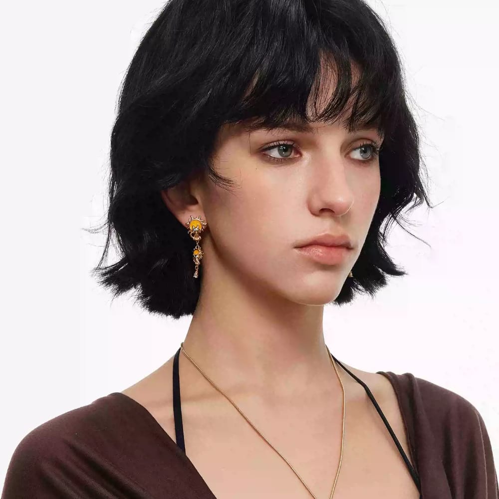 Kobine Women's Grunge Sun Cat Earrings
