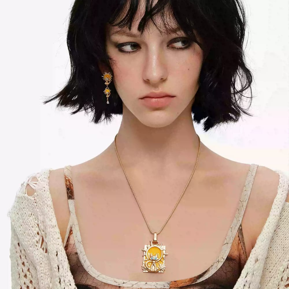 Kobine Women's Grunge Sun Cat Pendant Necklace