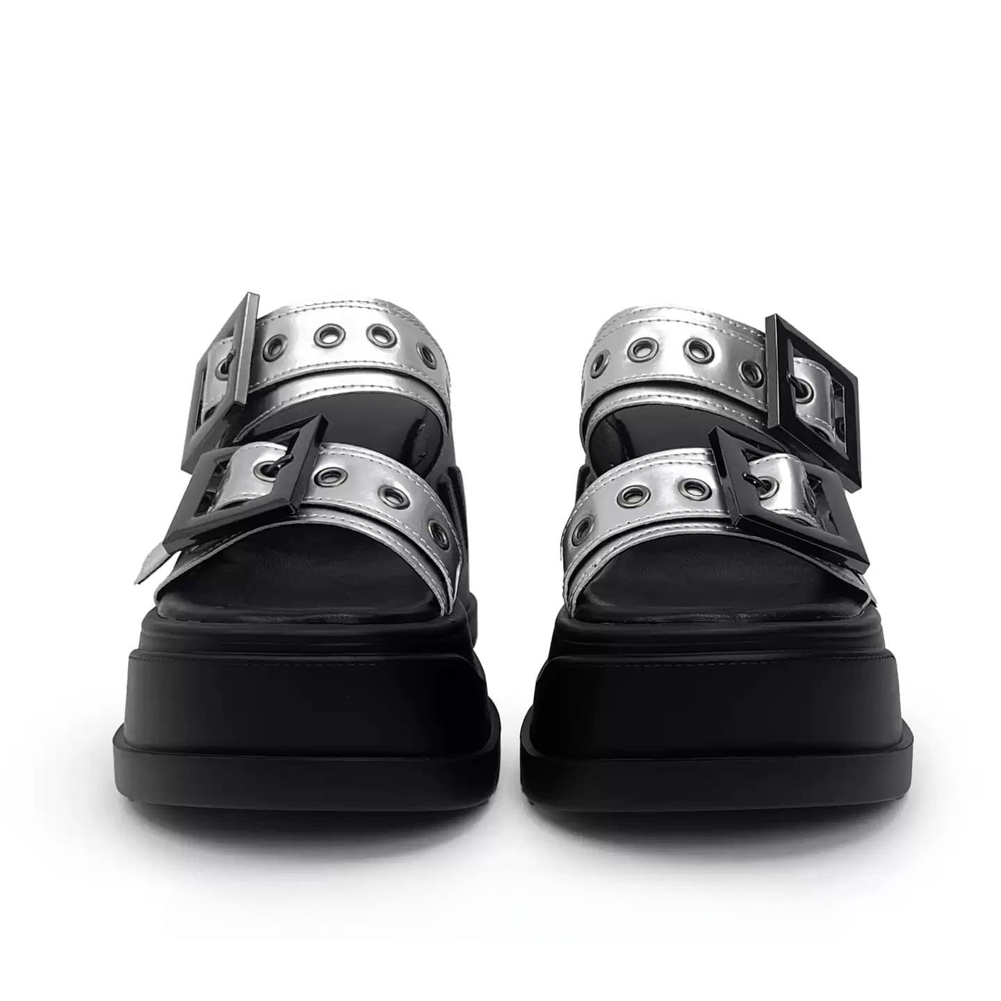 Kobine Women's Grunge Two‑Tone Buckle Strap Wedge Slide Sandals