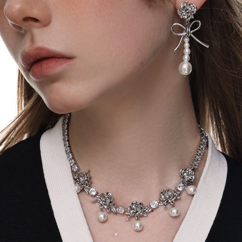 Kobine Women's Lolita Bowknot Rose Beaded Earrings