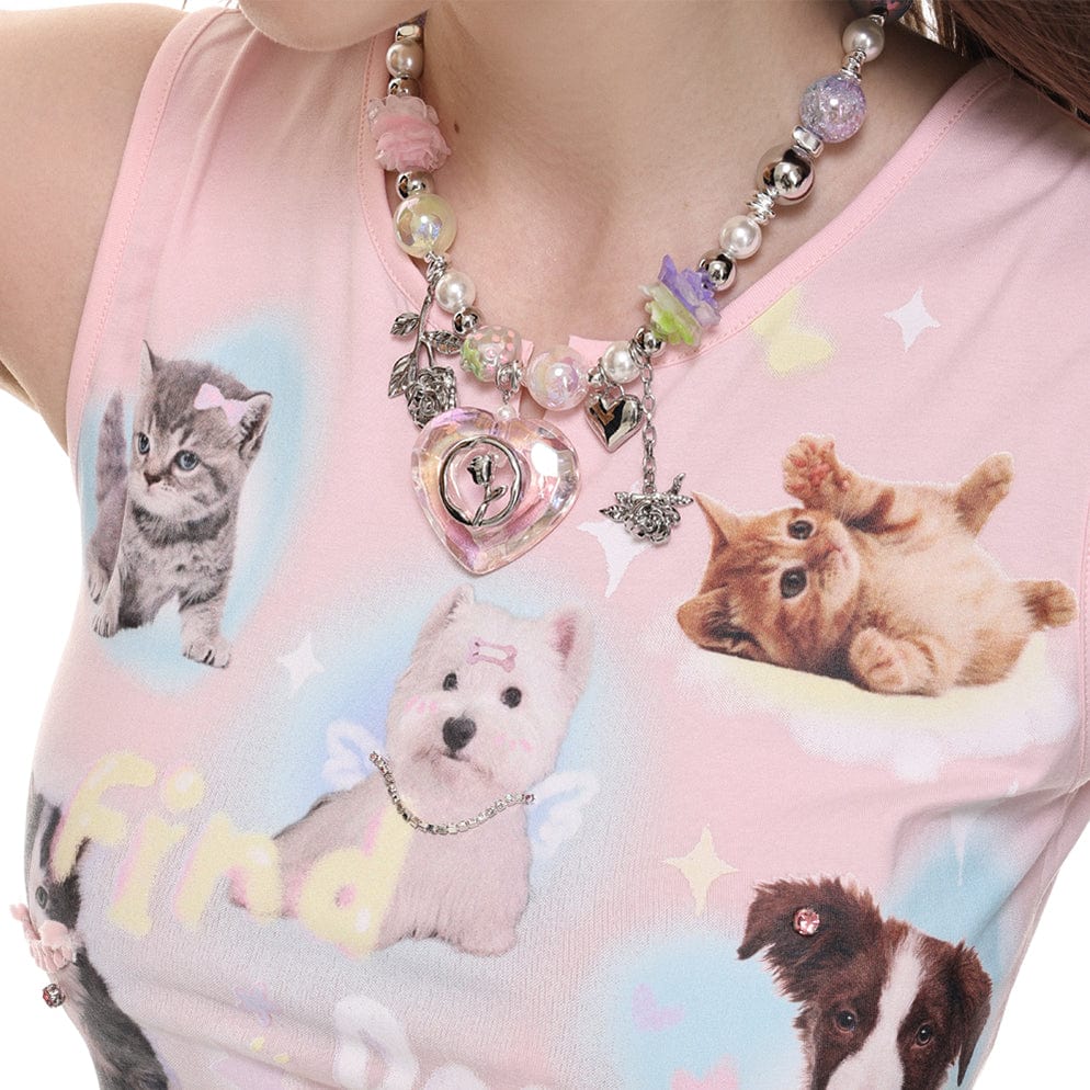 Kobine Women's Lolita Colorful Beaded Heart Necklace