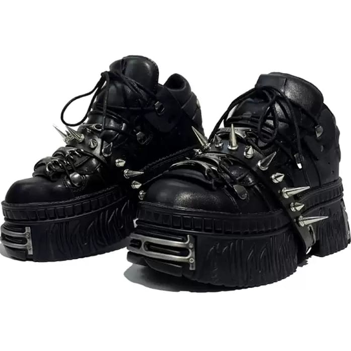 Kobine Women's Punk Black Chunky Platform Shoes with Spikes
