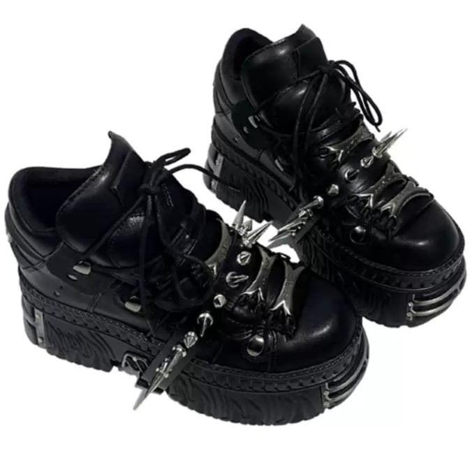 Kobine Women's Punk Black Chunky Platform Shoes with Spikes