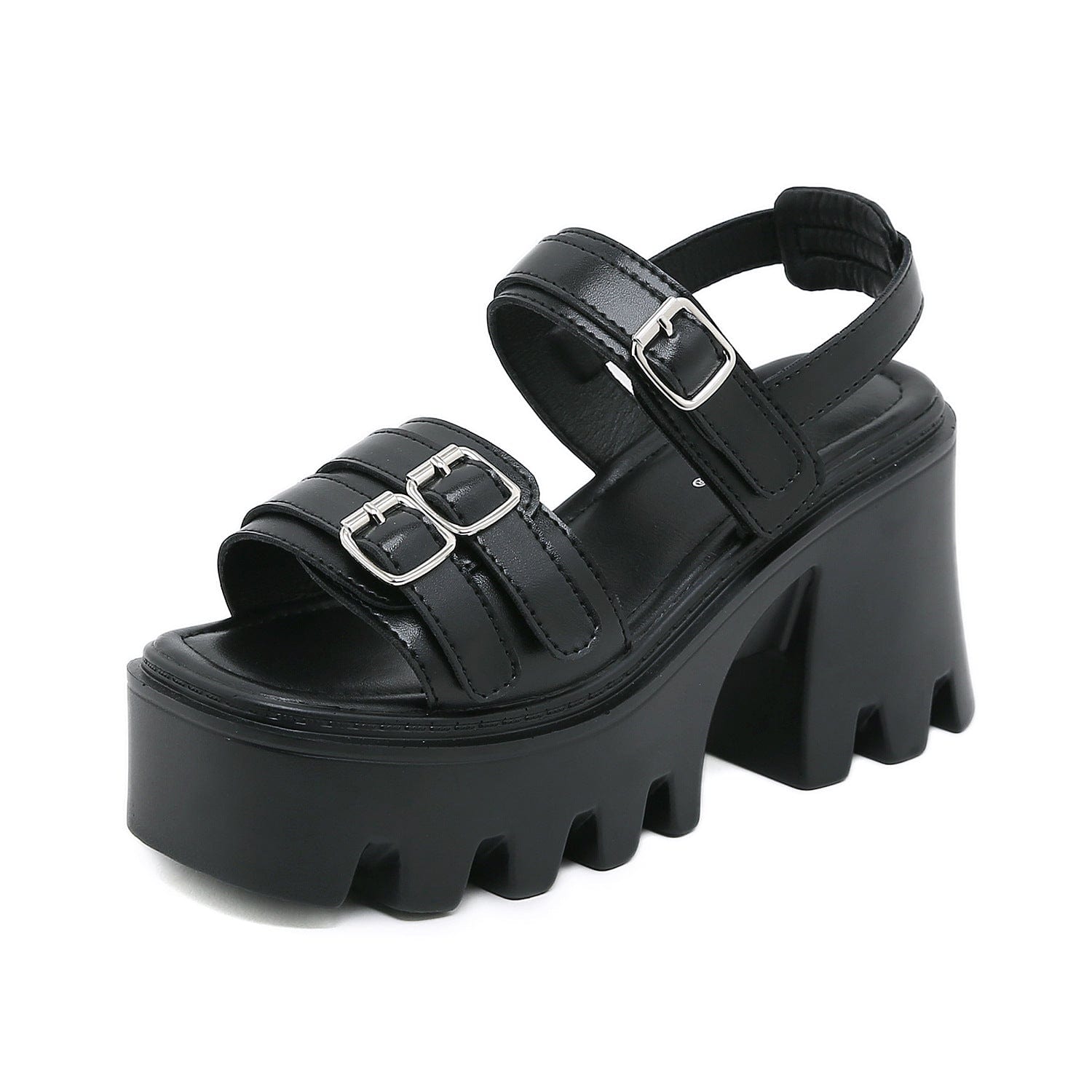 Kobine Women's Punk Buckles Chunky Sandals
