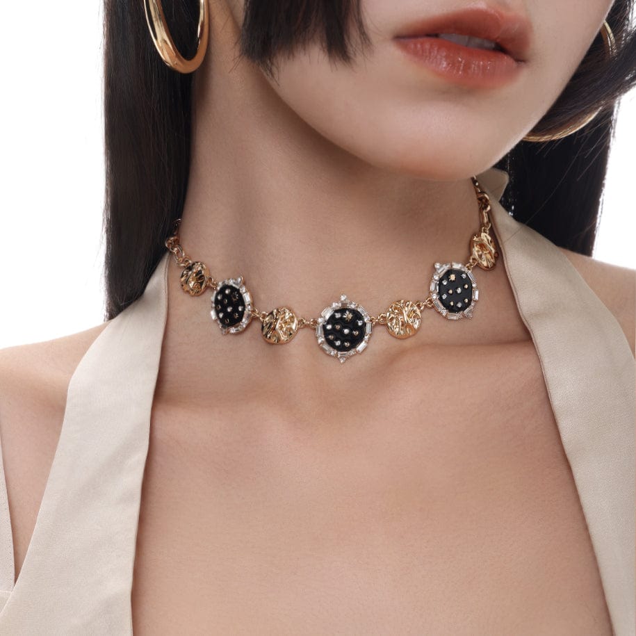 Kobine Women's Punk Button Diamante Necklace