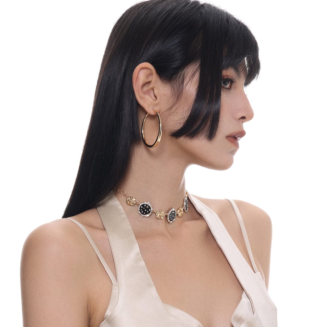 Kobine Women's Punk Button Diamante Necklace