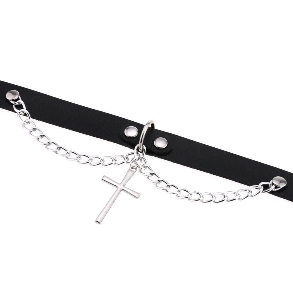 Kobine Women's Punk Cross Buckle Choker with Chain