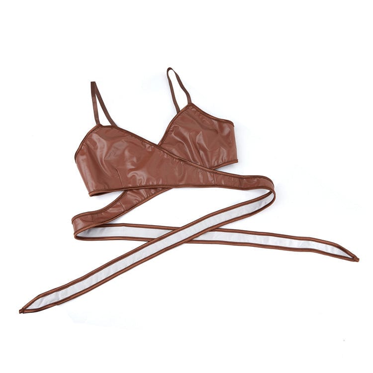 Kobine Women's Punk Cross Strappy Faux Leather Bustier