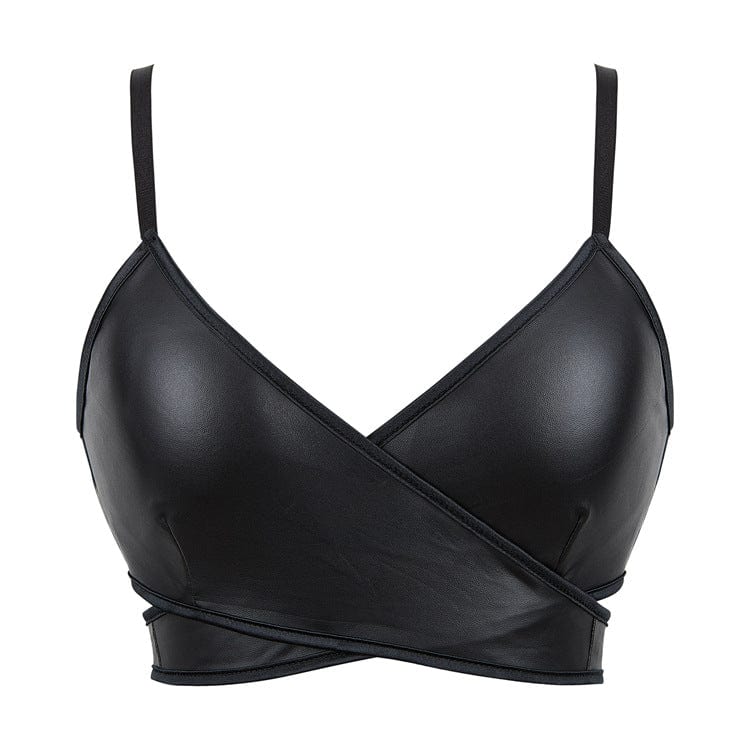 Kobine Women's Punk Cross Strappy Faux Leather Bustier