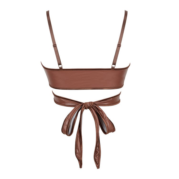 Kobine Women's Punk Cross Strappy Faux Leather Bustier