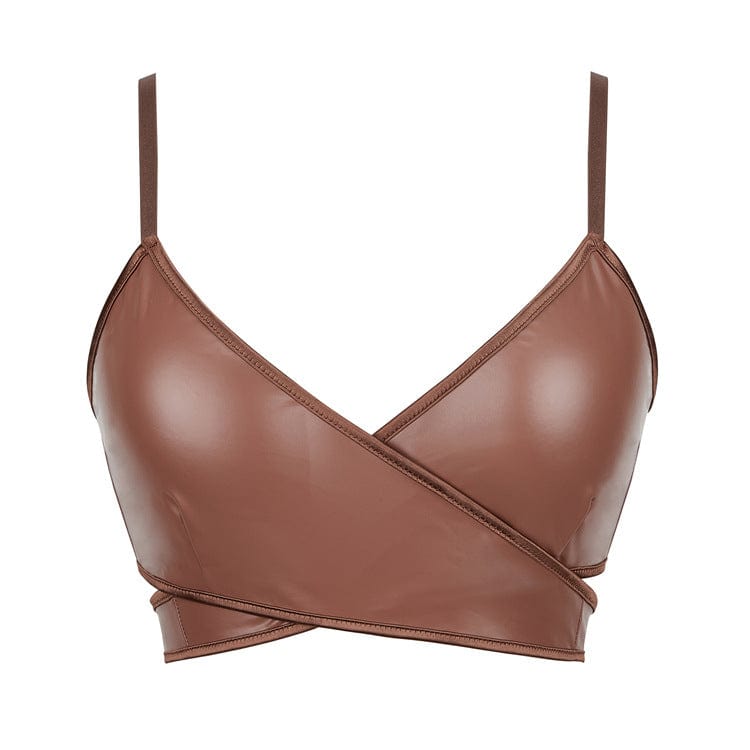 Kobine Women's Punk Cross Strappy Faux Leather Bustier