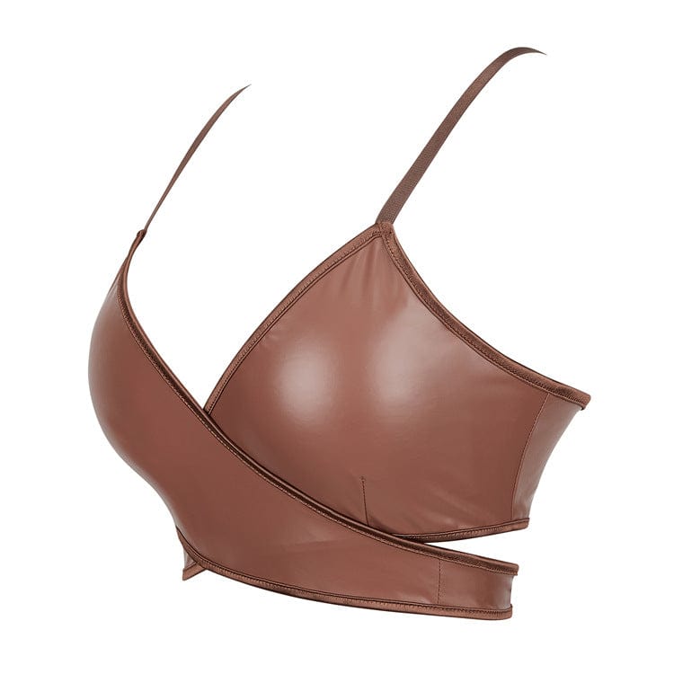 Kobine Women's Punk Cross Strappy Faux Leather Bustier