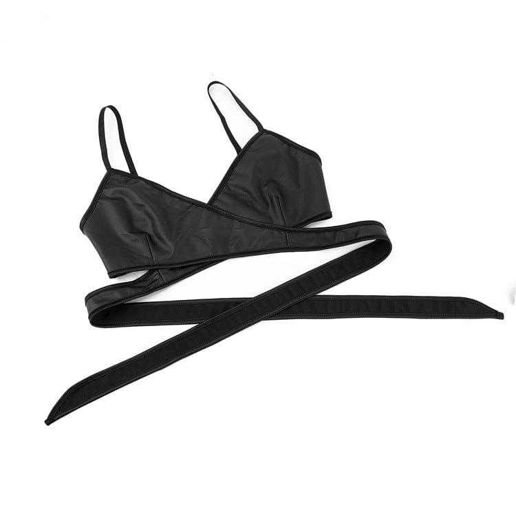 Kobine Women's Punk Cross Strappy Faux Leather Bustier