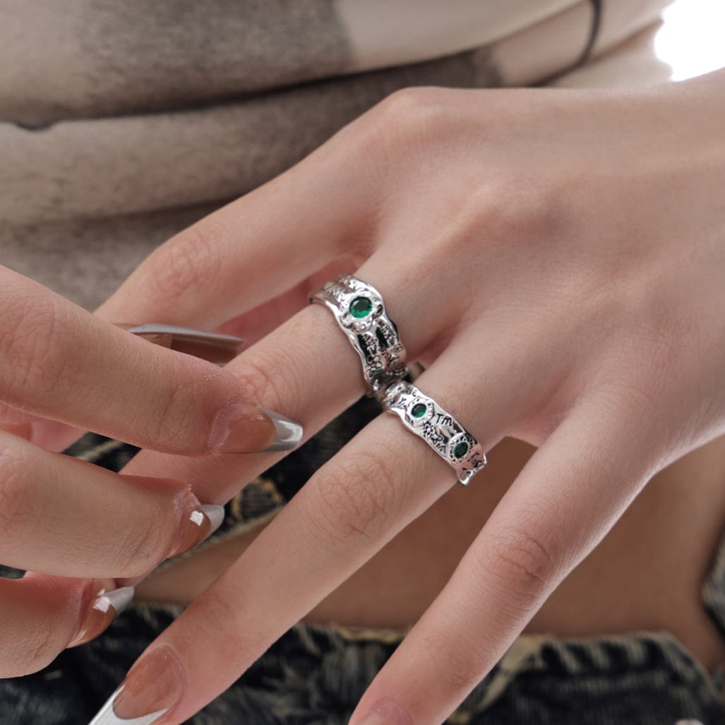 Kobine Women's Punk Diamante Graffiti Open Ring