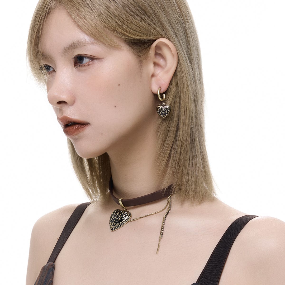 Kobine Women's Punk Heart Distressed Earrings