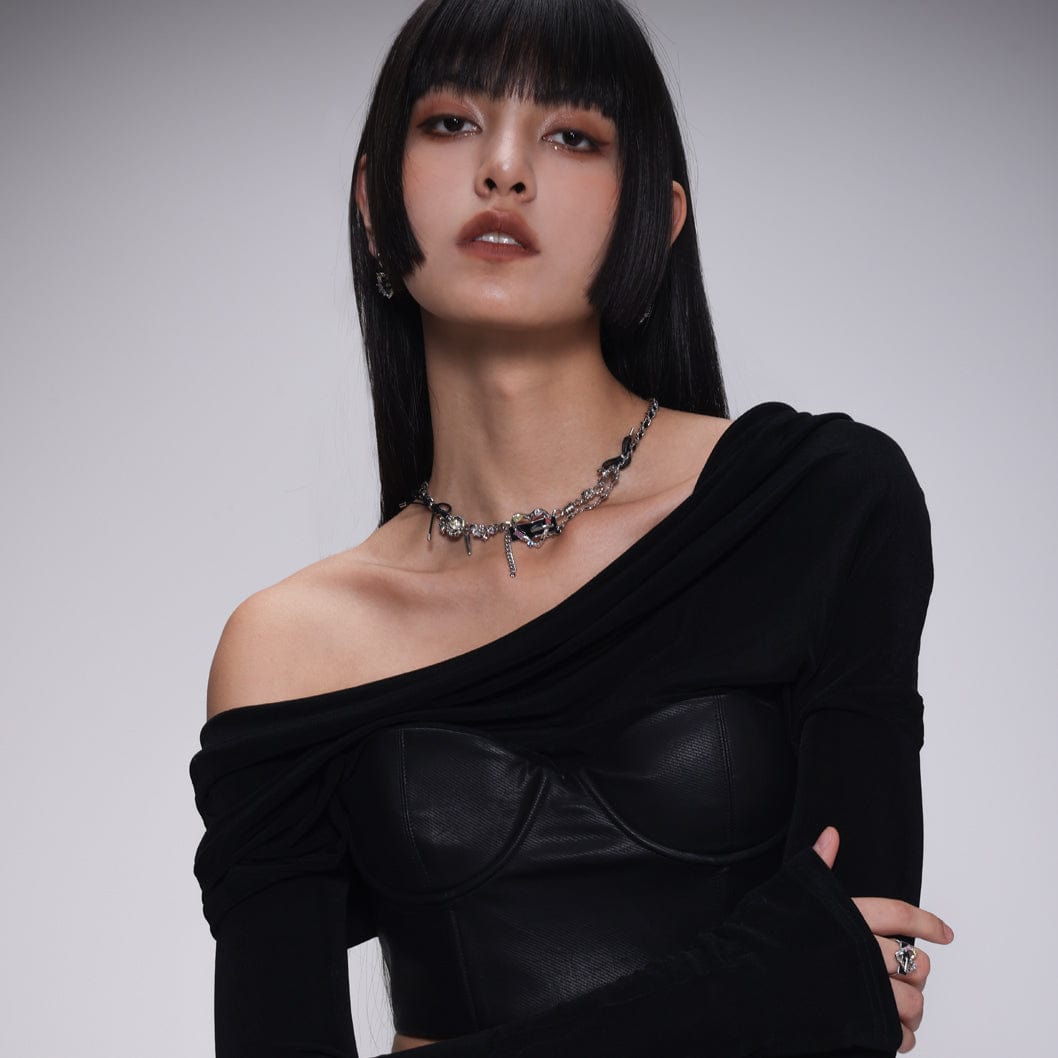 Kobine Women's Punk Heart Faux Leather Necklace